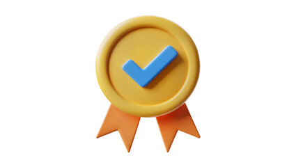 Yellow medal with blue checkmark and orange ribbons © Johanna