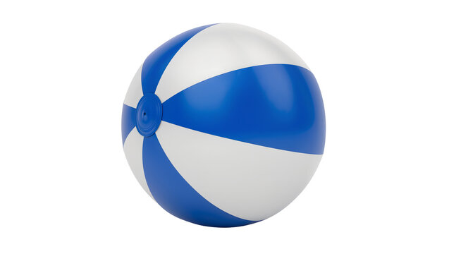 Blue and white striped inflatable beach ball