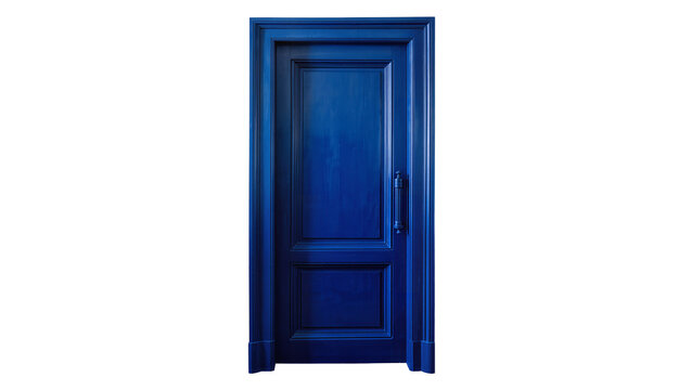 Classic blue wooden door with ornate handle and paneling