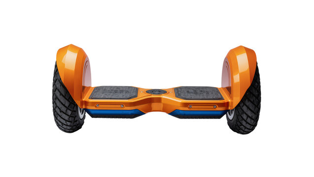 Orange and blue self-balancing electric scooter with black wheels