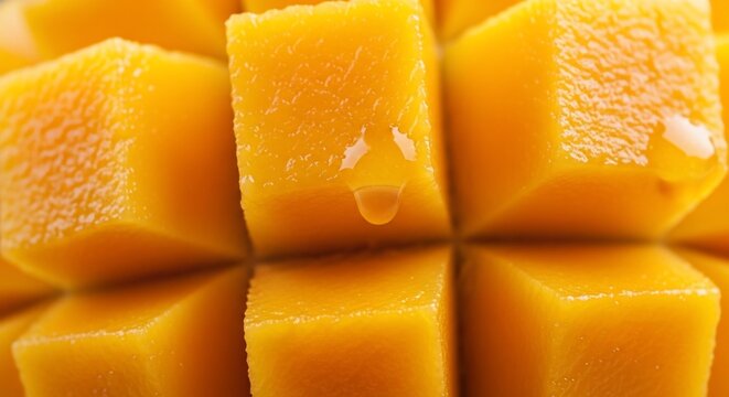 Cubed mango close up