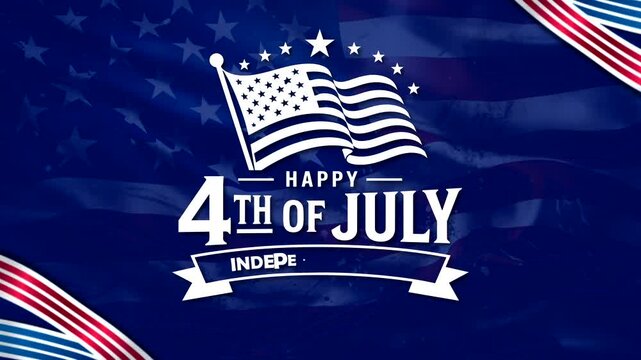 4 th of July Text Animation with american Flag Background
