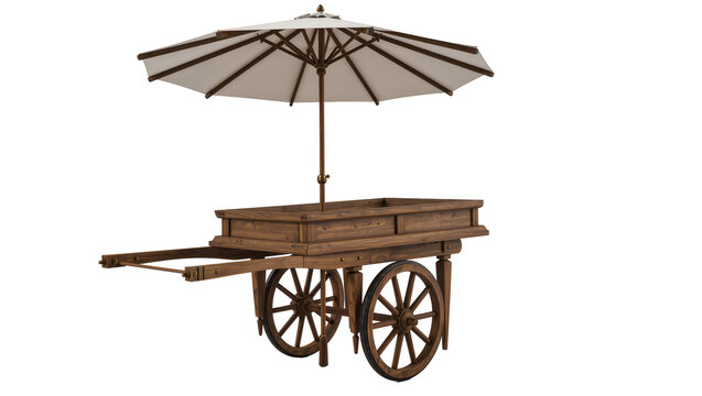 Wooden cart with umbrella and wheels