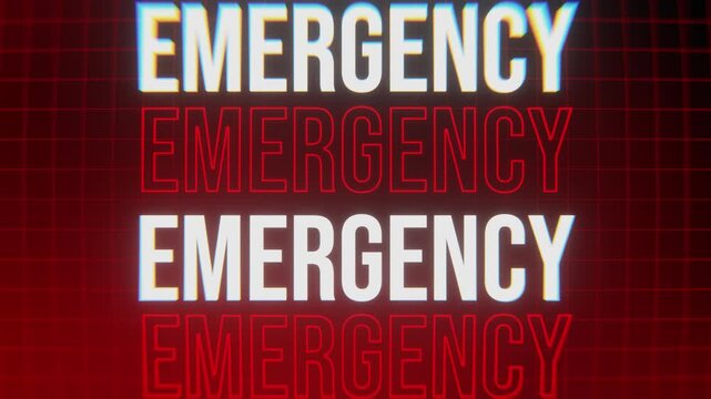 Emergency Red Text Warning Alert Motion Graphic Background. 4K