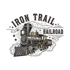 Classic retro-style illustration of a steam train engine, suitable for heritage travel, logistics, and historical transportation-themed branding and merchandise. © Serba