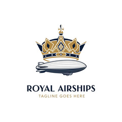 Sophisticated vintage-style logo ideal for premium transportation or luxury travel brands featuring a classic airship topped with a regal crown. © Serba