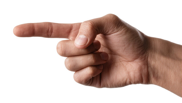 Human hand pointing index finger to the left