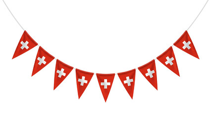 Obraz premium Swiss Flag Bunting Banner Vector. National Celebration Pennant Garland Decoration. Festive Event Party Hanging Elements. Red And White Illustration