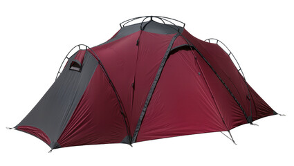 Maroon and grey dome tent with external poles © Julia