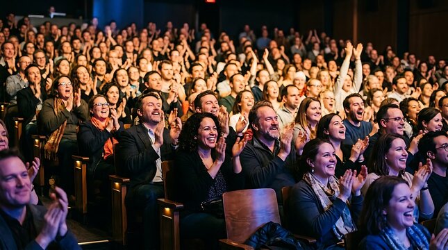 Enthusiastic audience applauding in a theater auditorium
