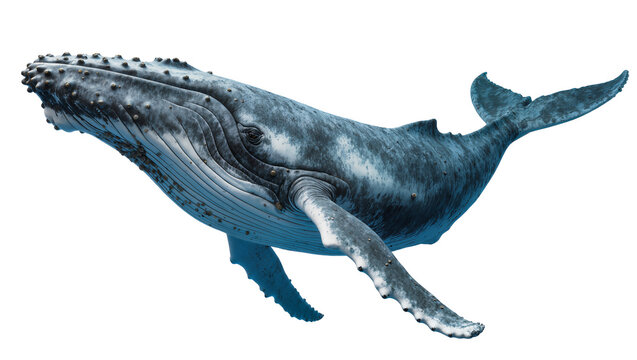 Humpback whale swimming underwater with pectoral fins extended