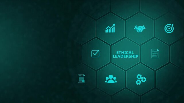 Ethical leadership concept global network digital illustration with business icons, social network icons ,Beautiful motion waving dots map texture. digital interface on cyan color background