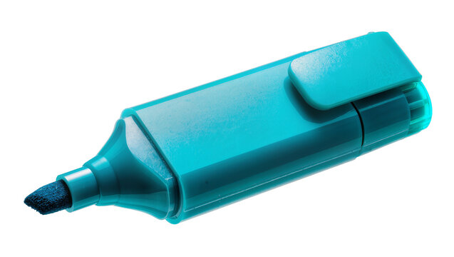Turquoise highlighter pen with cap on