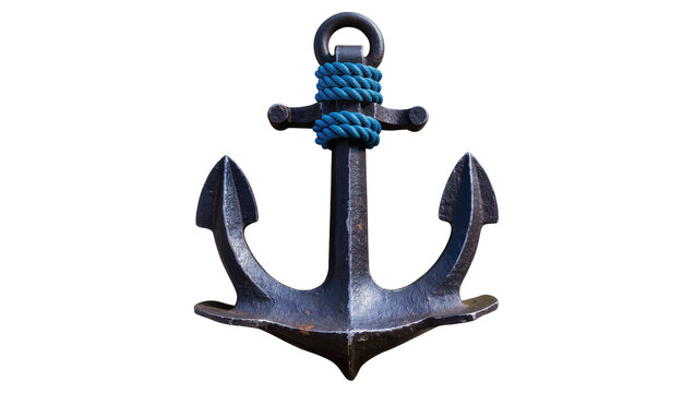 Heavy metal anchor with blue rope detail