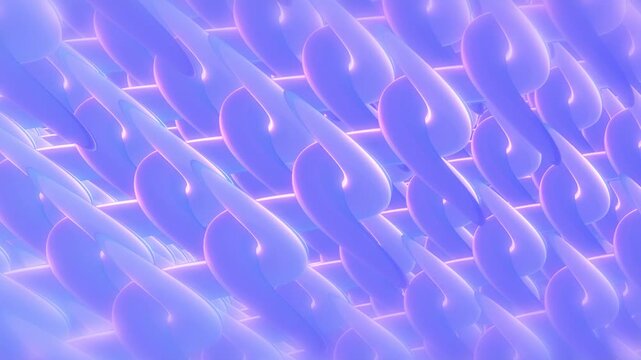 Abstract 3D pastel chain pattern animation, futuristic blue purple glossy interwoven shapes, soft geometric technology background, 4k, 60 fps, HUD, loop