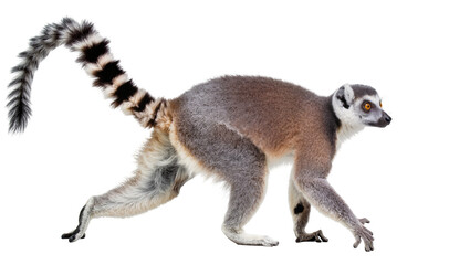 Ring-tailed Lemur Walking with Striped Tail