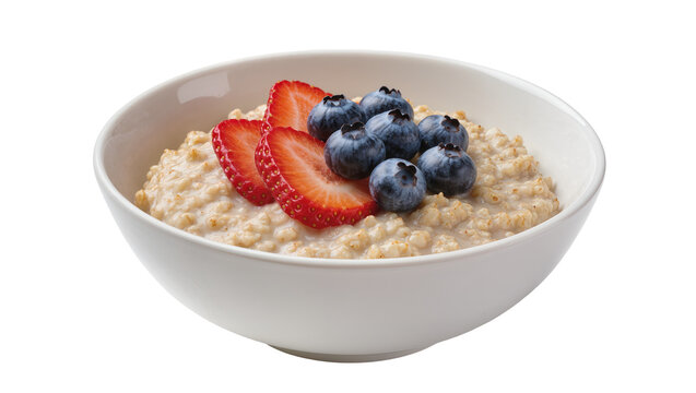 Oatmeal bowl with fresh strawberries and blueberries