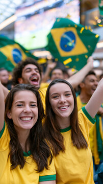 Brazilian Football Fans Celebrating World Cup Victory Inside Shopping Mall Fan Zone