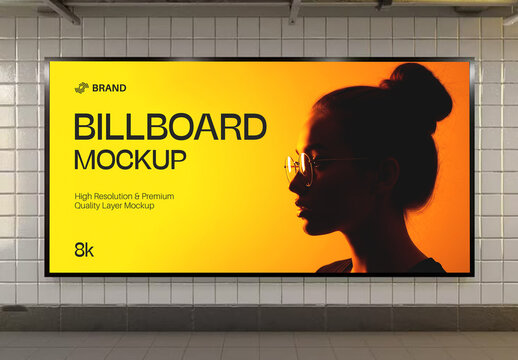 Subway Station Wall Billboard Mockup