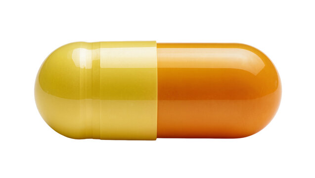 Two-tone yellow and orange capsule pill