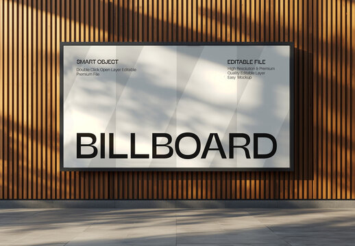 Outdoor Wooden Wall Billboard Mockup