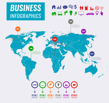 World map with Infographics elements. Vector