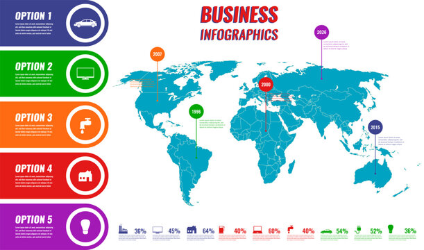 World map with Infographics elements. Vector