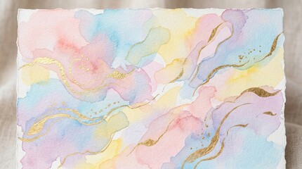 Fototapeta premium Abstract watercolor painting with pastel colors and gold accents