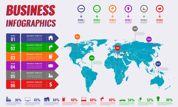 World map with Infographics elements. Vector