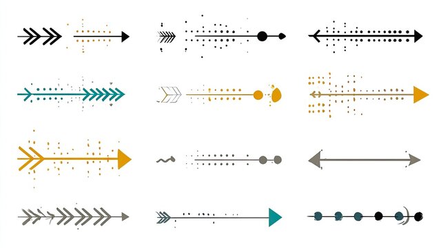 Collection of stylized arrows in various colors and patterns
