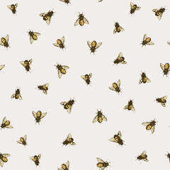 Bees Decorative seamless pattern. Repeating background. Tileable wallpaper print. © MalyskaStudio