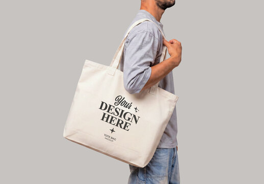 Canvas Tote Bag Mockup on Shoulder