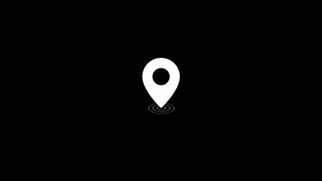 Location pin icon animation, map marker navigation symbol, GPS destination pointer, travel locator interface, minimal position indicator, black background