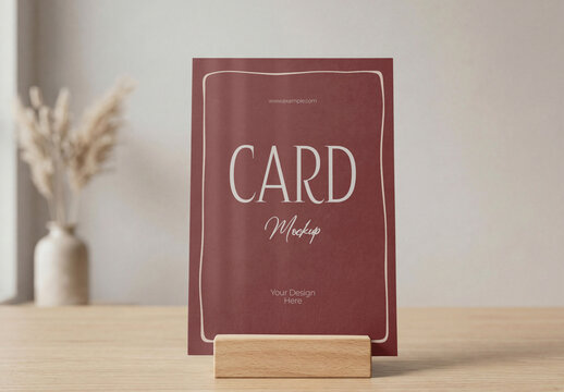 Card Mockup on Wooden Stand