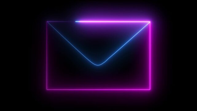 Neon glowing envelope animation, digital communication and messaging concept, cyberpunk style for tech and business projects
