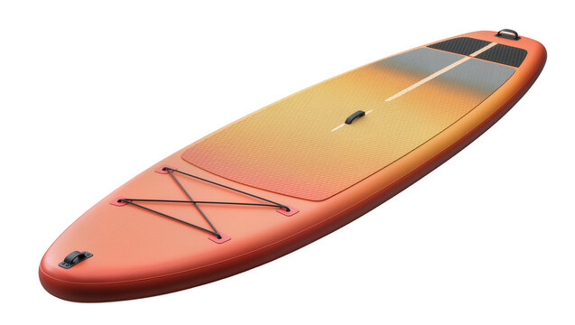 Orange stand up paddleboard with bungee cords and textured deck