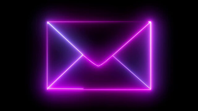 Glowing neon envelope animation, digital communication concept, cyberpunk style email symbol, modern tech interface for business and social media
