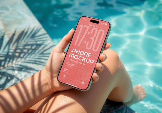Poolside Smartphone Mockup In The Hand