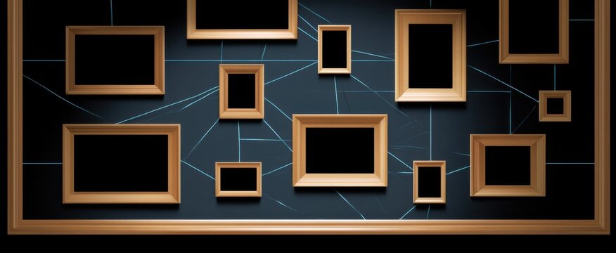 Investigator's Evidence Board Featuring Empty Frames Linked by Blue String