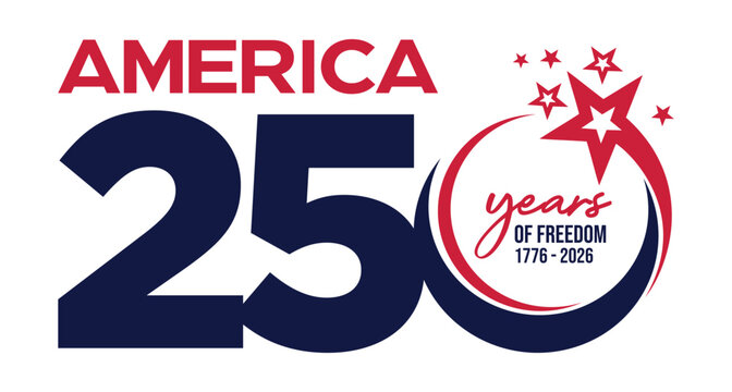 USA 250 years Anniversary celebration  
logo, banner, poster vector to celebrate 
Independence Day of America on 4th of July. 
250th anniversary badge, label, sticker, tag