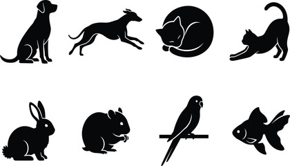 Obraz premium Pet and Small Animal Silhouette Collection Featuring Dog Cat Rabbit Hamster Bird and Goldfish Vector and Small Animal Silhouette Collection Featuring Dog Cat Rabbit Hamster Bird and Goldfish 