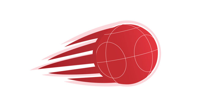 Dynamic fast flying Red Bocce Ball vector illustration isolated on white. This modern sports icon features stylized speed lines, perfect for petanque tournament logos, active games and recreation.