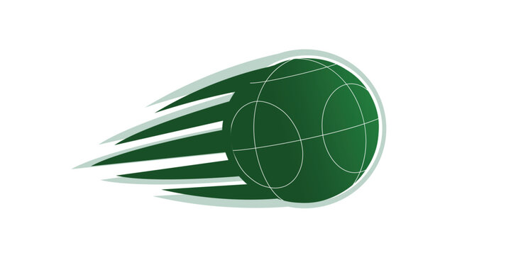 Dynamic fast flying Green Bocce ball vector illustration isolated on white. This modern sports icon features stylized speed lines, perfect for petanque tournament logos, active games and recreation.