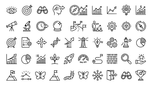 Line Icons Collection On White Background Business And Technology Concepts