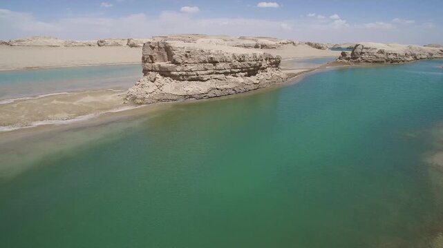 Aerial Water Yardang Star Mound Lake Scenery Qinghai China