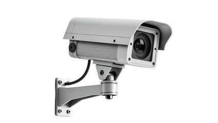 Gray security camera with mounting bracket and cable © Luca