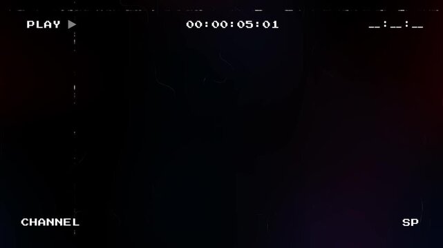 Retro VHS overlay with red and blue light leaks and analog glitch effects featuring a timecode counter and VCR on screen display for vintage video editing and nostalgic aesthetics