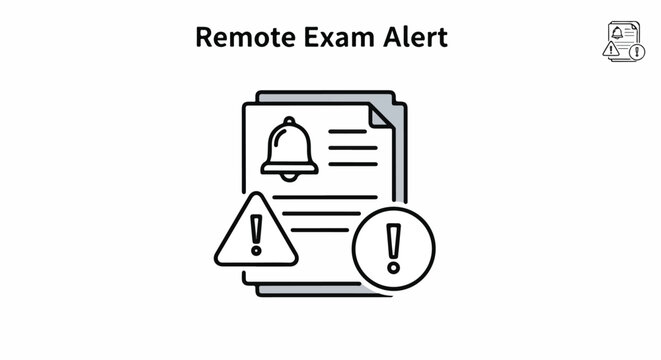 Remote Exam Alert Illustration Highlighting Document and Warning Sign.