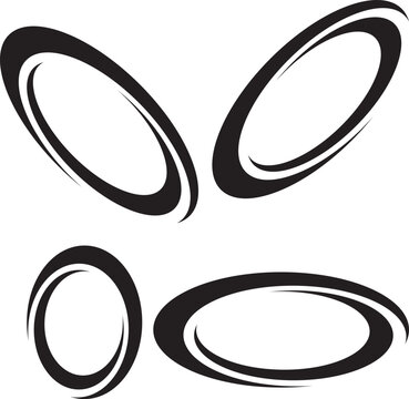 Abstract black oval frame brush stroke ring vector illustration set. Simple geometric curved swoosh border layout, minimalist monochrome linear circular shape collection isolated on white background