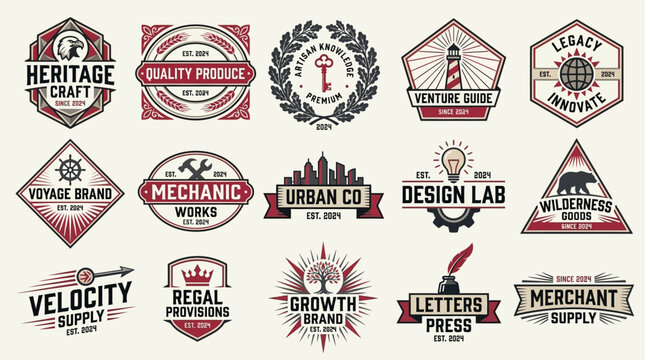 Collection of vintage-style badges, emblems, and logos. Retro design elements for authentic branding, labels, and identity projects